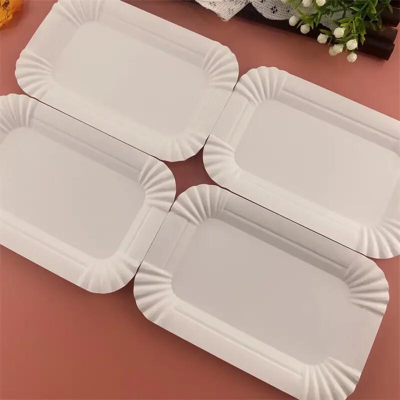 OIMG Disposable White Rectangular Bamboo Paper Plates