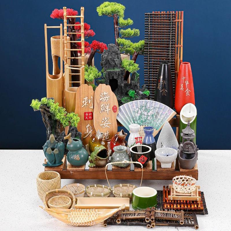 Japanese sashimi decorations Sushi bamboo chops Artistic conception flowers plants Seafood pose making sushi boat rice mold-B