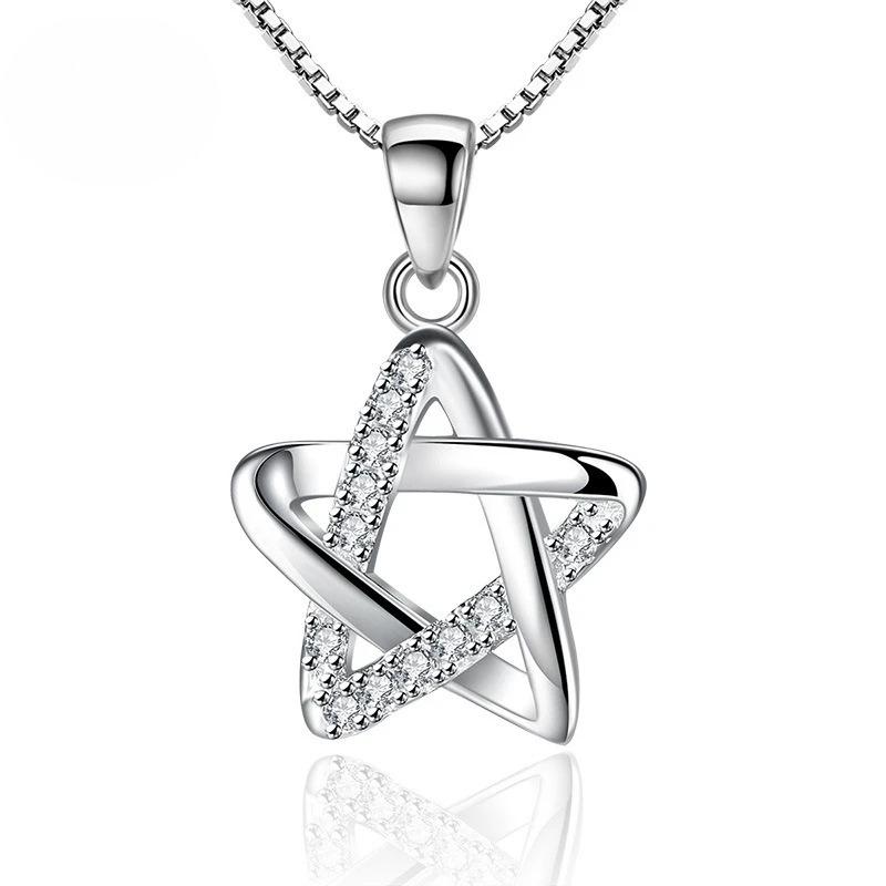 925 Sterling Silver Star Pendant Necklace for Women Shiny CZ Crystal Box Chain Necklaces Elegant Fashion Jewelry Gift серебряный