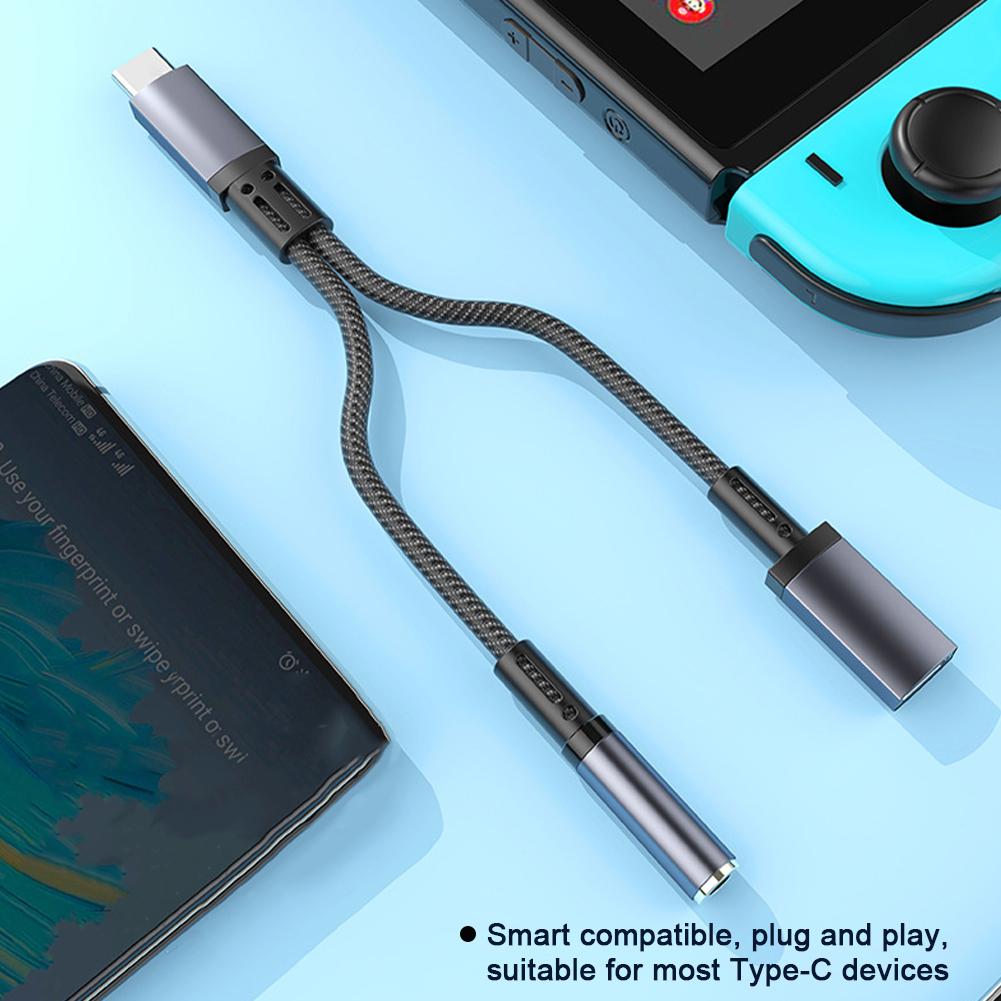 1PC 10W 2-IN-1 Fast Charge Adapter Type-C To 3.5MM Earphone Audio Adapter For Apple 15 Samsung Huawei