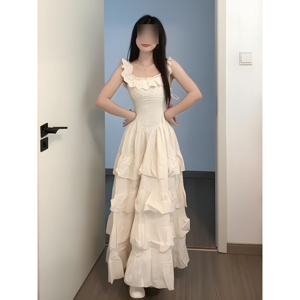 Beautiful heavy industry small fly sleeve dress women's summer seaside vacation princess dress cake long skirt