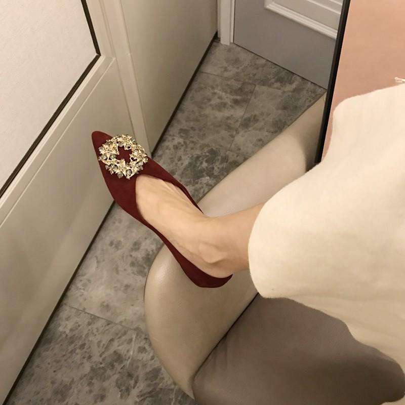 Fashion Flat Shoes for Women 2025 Spring and Autumn New Suede Diamond Pointed Casual Plus Size Women's Shoes 43 44 Ladies Loafers Women