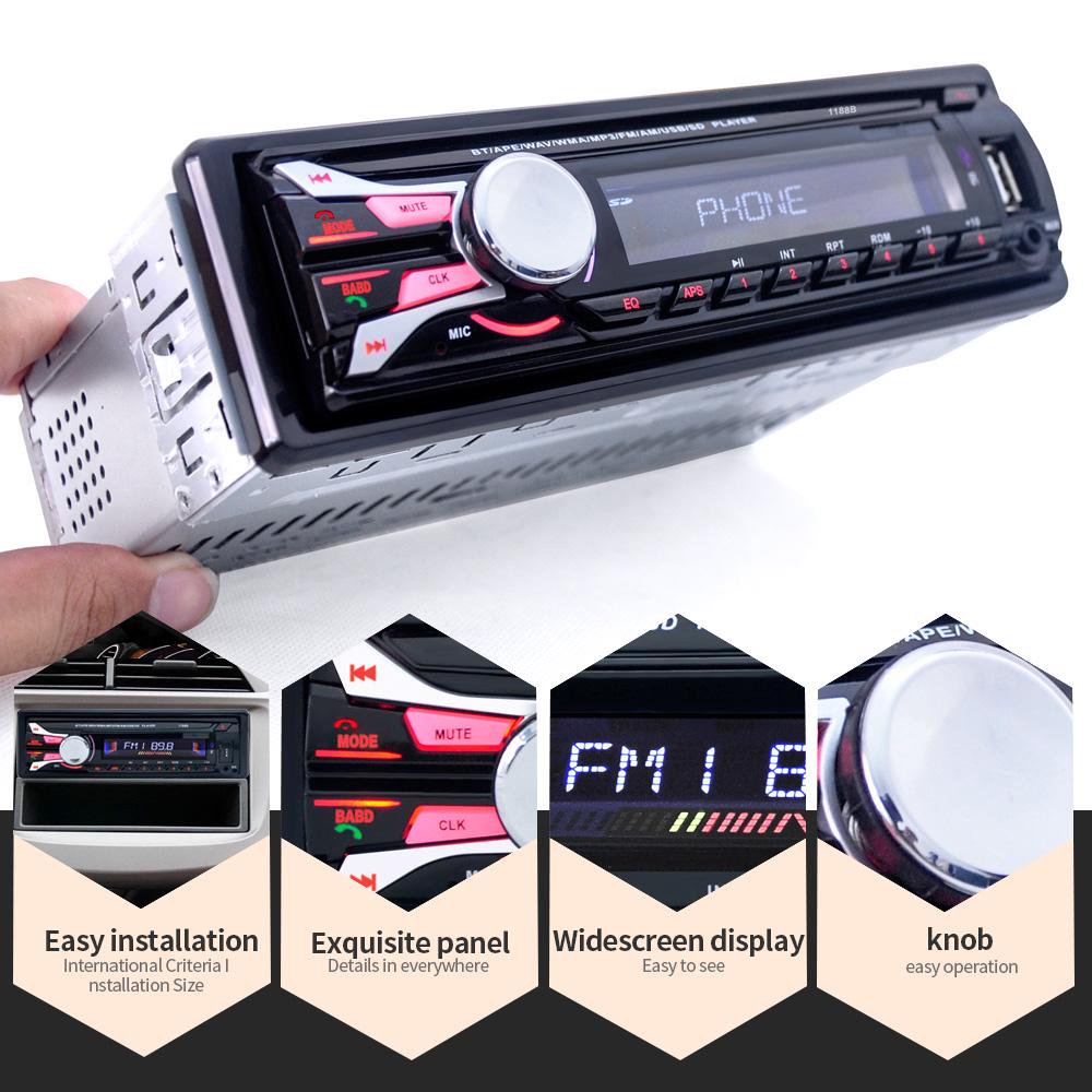 Car Radio Audio Stereo FM Aux Input Receiver SD USB MP3 Player In Dash Bluetooth 1 DIN Removable