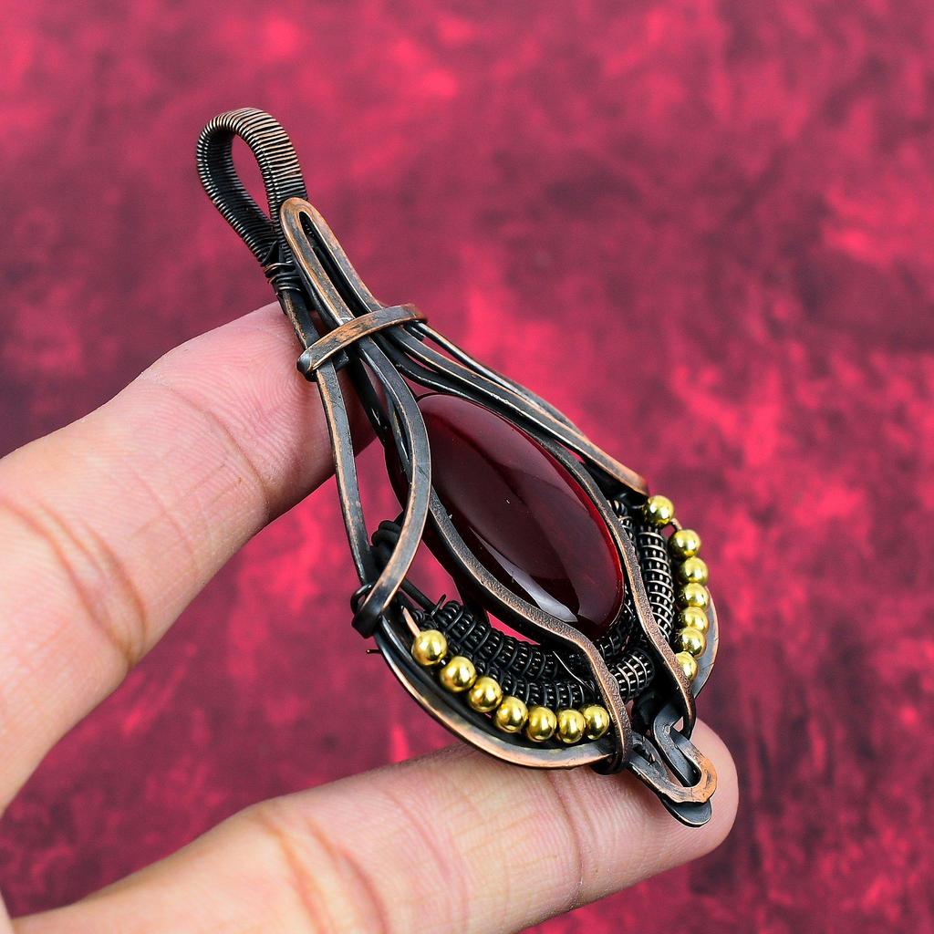 Roter Feuer-Labradorit Anhänger Kupferdraht-umwickelter Anhänger Handgemachter Anhänger Labradorit Kupfer Schmuck Original Edelstein Anhänger Geschenke für Mama