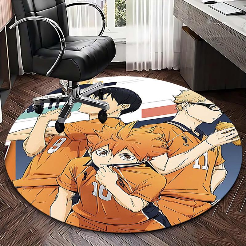 1pc Haikyuu!! Anime Round Carpet Office Chair Mat, AntiSlip Rug with ICS Logo Design for Home Decor, Gaming Room