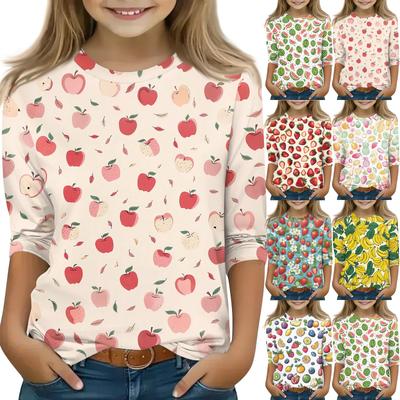 Dziecięce bluzki z rękawem 3/4, casualowy T-shirt z nadrukiem, okrągły dekolt, bluzka typu pulower