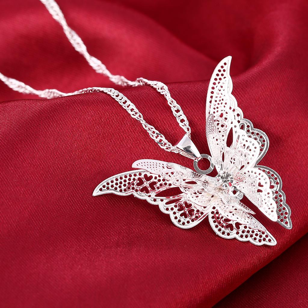 925 Silver Multi-Layer Butterfly Filigree Pendant Necklace - Unisex Jewelry
