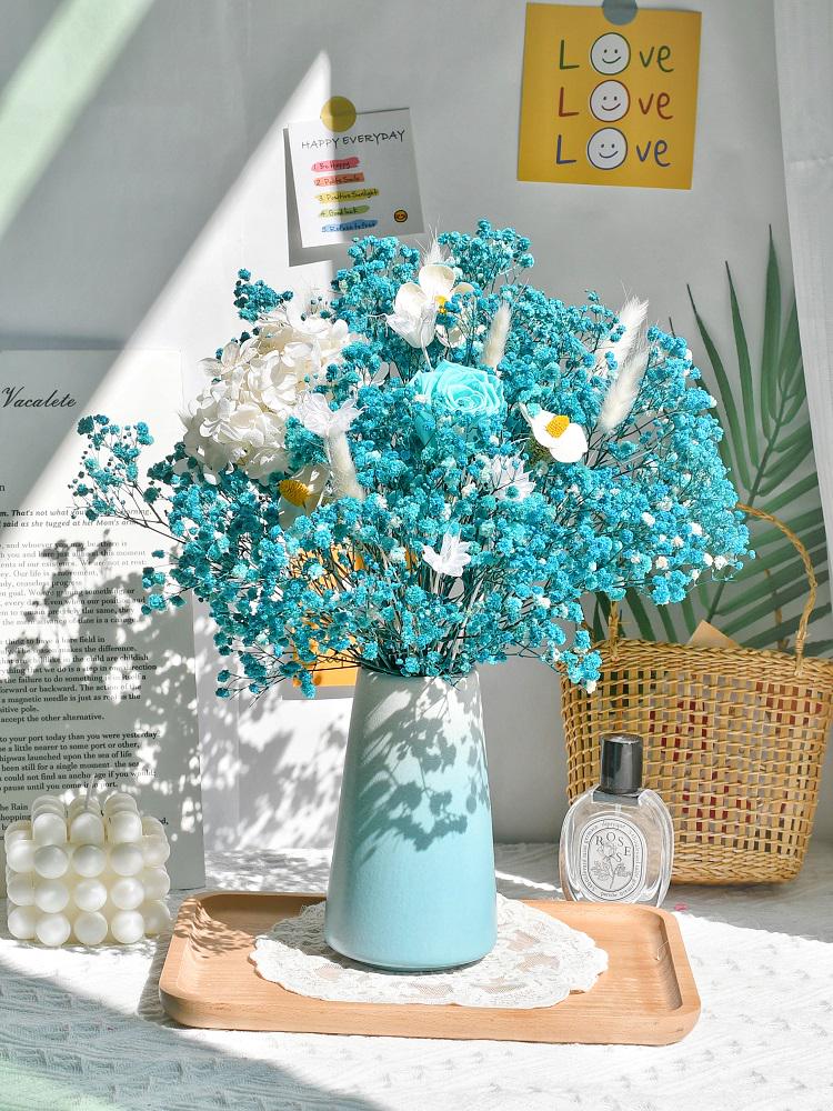 Eternal Rose & Baby's Breath Dried Flower Bouquet - Natural Living Room Display Ornament