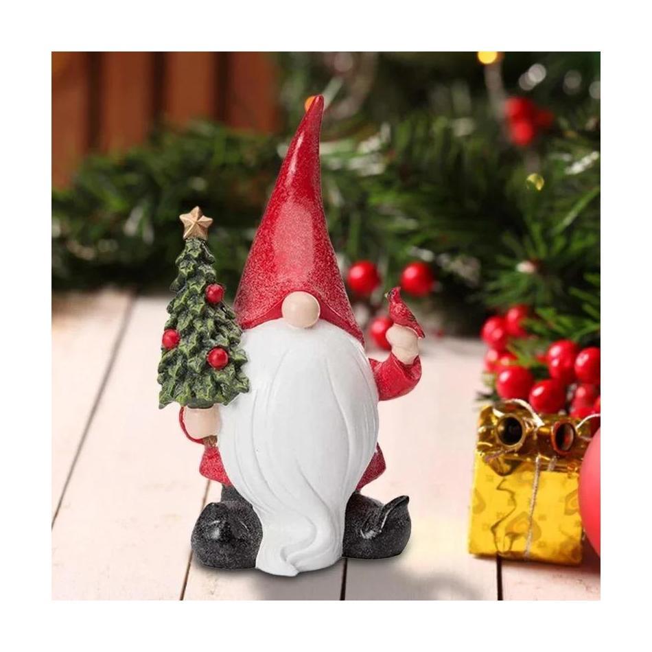 Gnome Holding Christmas Tree Ornaments Garden Microlandscape Decor Resin Crafts Santa Claus Statue Christmas Home Decoration