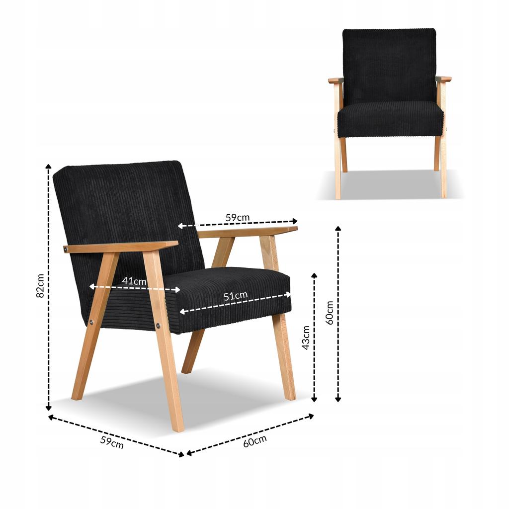 Fotel PRL zestaw retro vintage SOLER Family Meble czarny sztruks Anafi