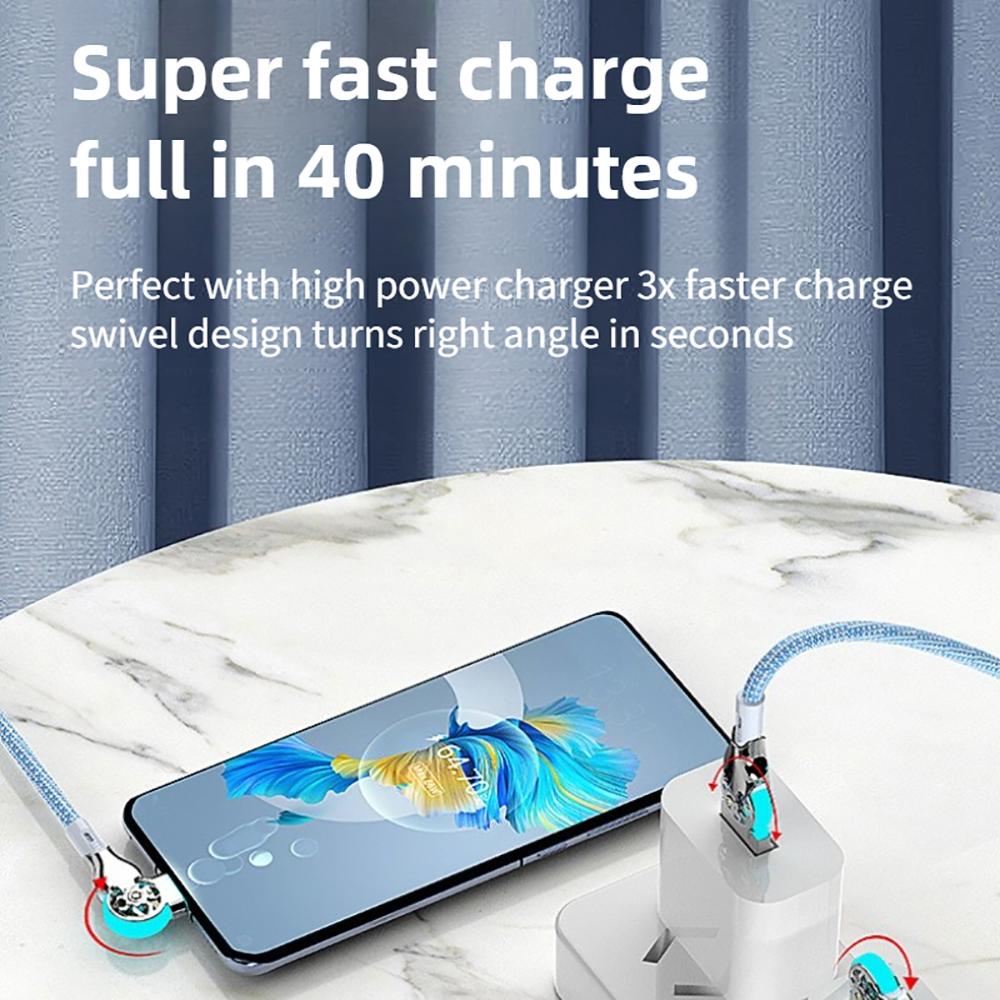 180 Degree Elbow Rotation Fast Charging Cable USB A To Type C Cable with Light Zinc Alloy Braided Data Cable USB Micro Charger