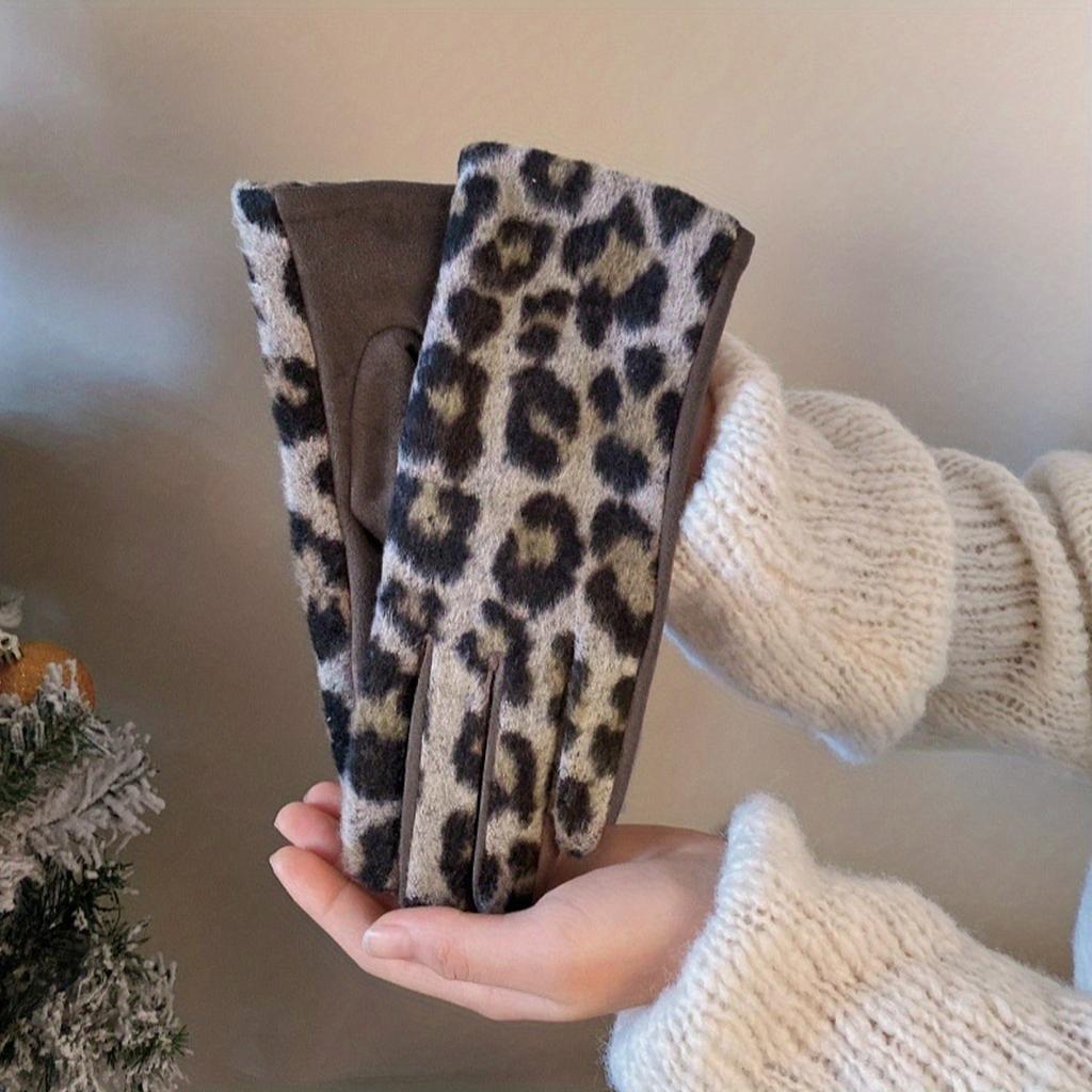2025 Fashion Leopard Print Gloves, Autumn and Winter Outdoor Cycling Warm Gloves, Thickened Finger Parting Gloves
