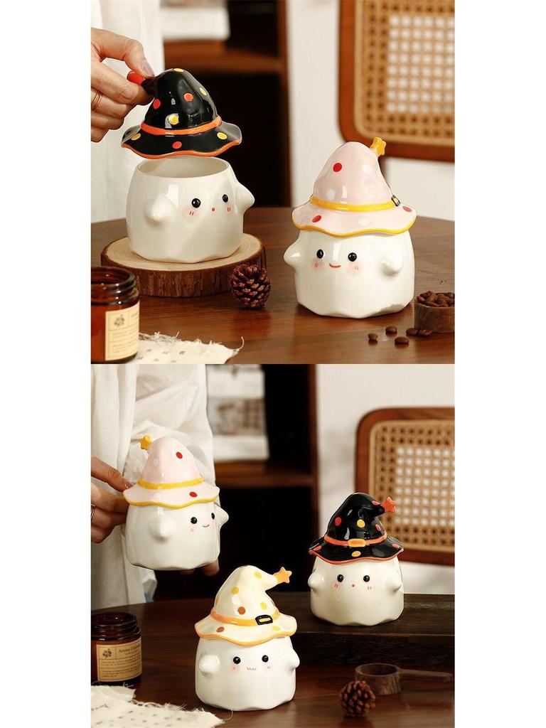 Quirky Ghost Ceramic Mug with Lid - Unique Birthday or Graduation Gift for Her
