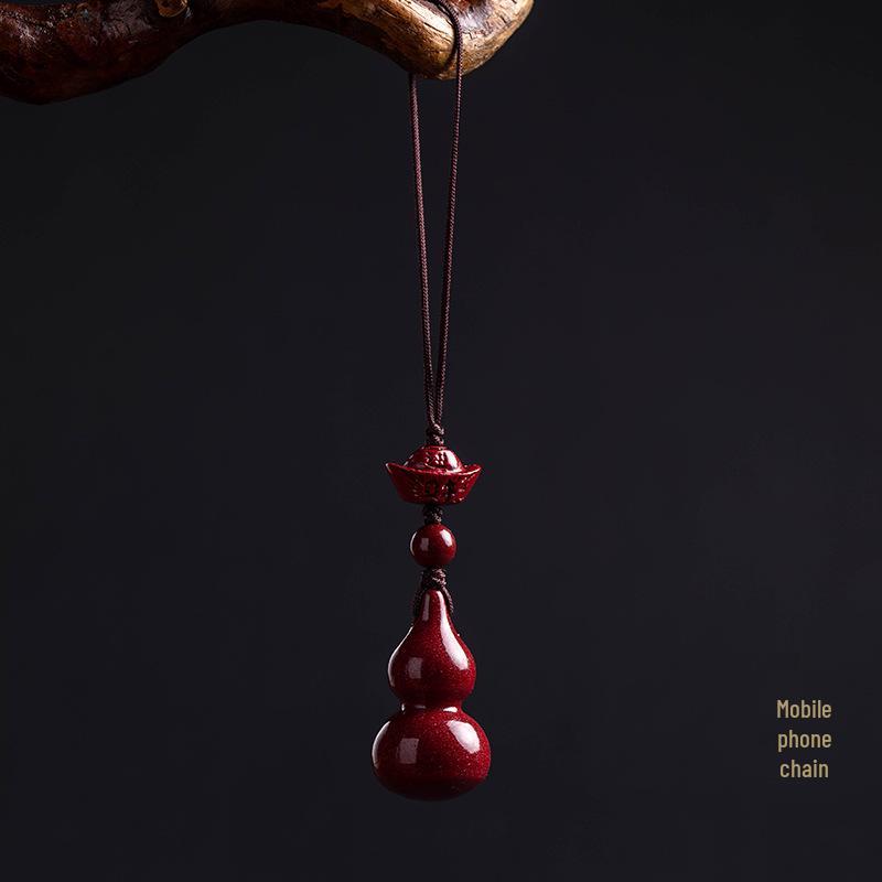 Cinnabar Gourd Pendant Necklace & Keychain Accessory