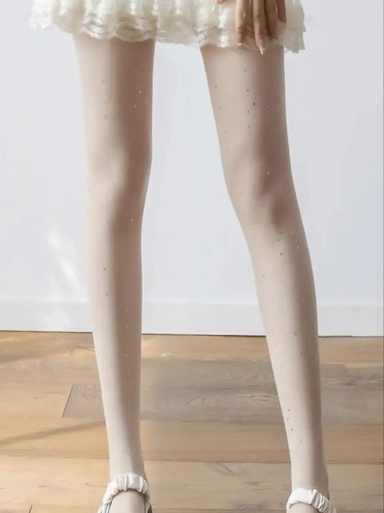 1 Piece Galaxy Star Sequin Ultra-Thin White Sheer Pantyhose, Valentine'S Day Exclusive, Shining Starry Design