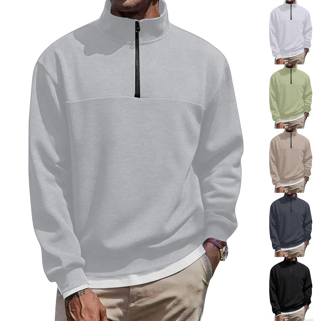 Men's And Women's Casual -color Long-sleeved T-shirts, Men's Sporty Breathable Stand-up Collar Half-zipper Top