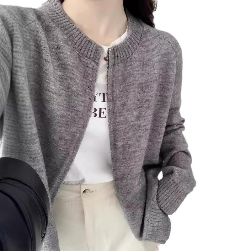 Simple double-ended zipper color dot sweater autumn and winter new women's clothing atmosphere knitted cardigan sweater jacket
