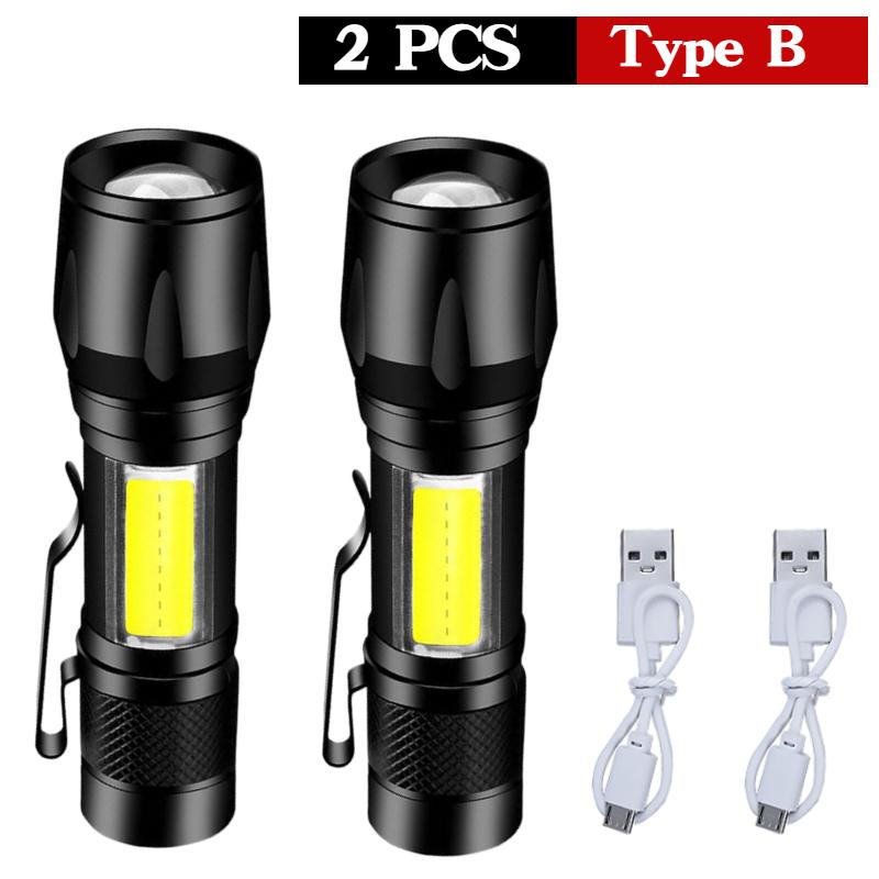 Outdoor Mini Portable T6 Flashlight USB Charging Small Flashlight Outdoor LED Camping Light Work Light with COB Side Lights