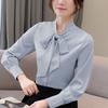 1116 white shirt women's design sense niche autumn long-sleeved top fashion acetic acid satin temperament lace-up chiffon