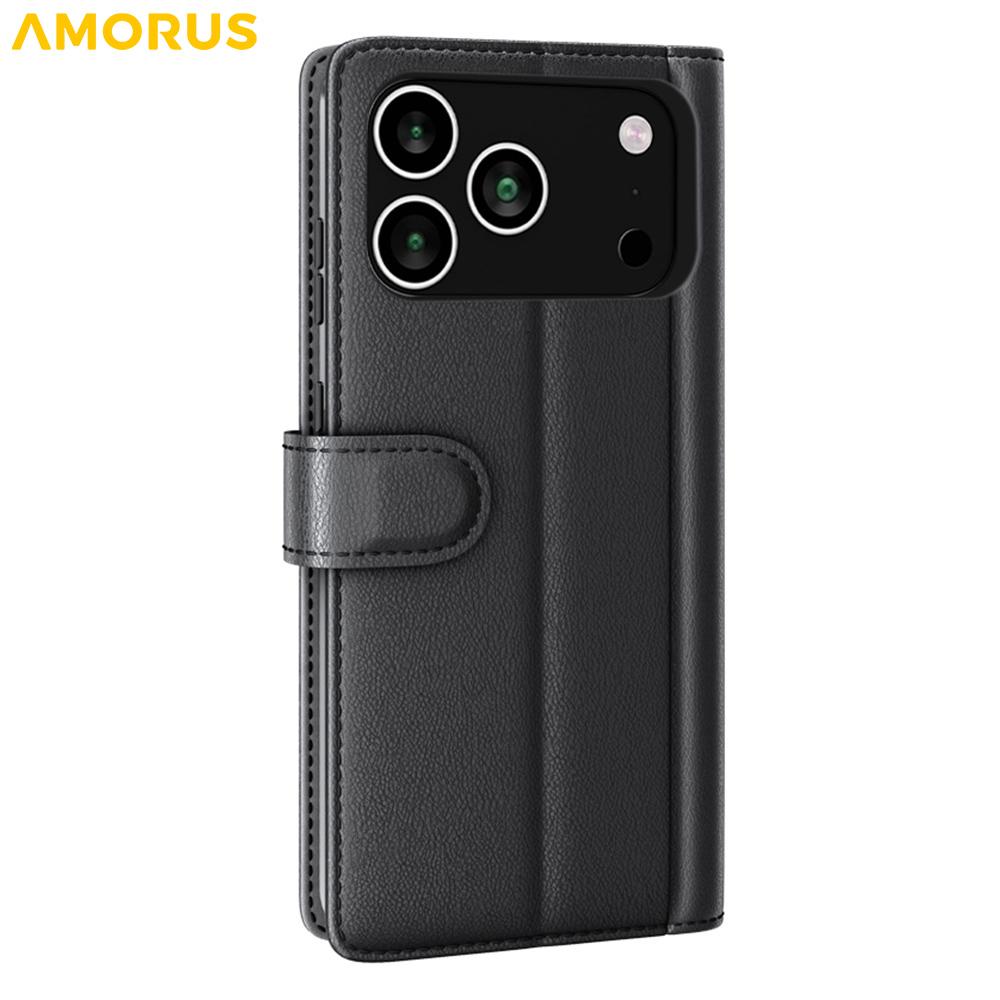 For iPhone 17 Pro Max Stand Cases Calf Texture Genuine Split Leather Wallet Phone Cover