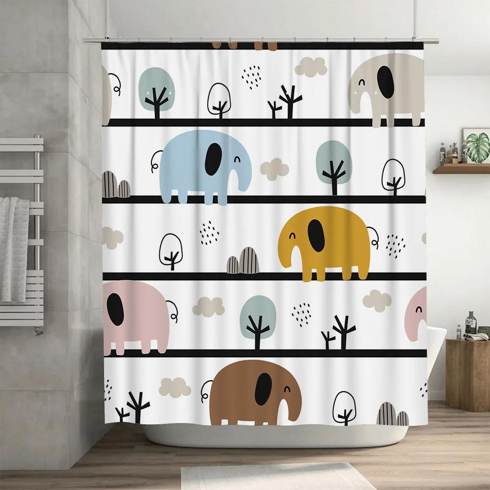 Animal-themed waterproof shower curtain made with high-quality fabric for bathroom decor suitable for kids' rooms or family bath