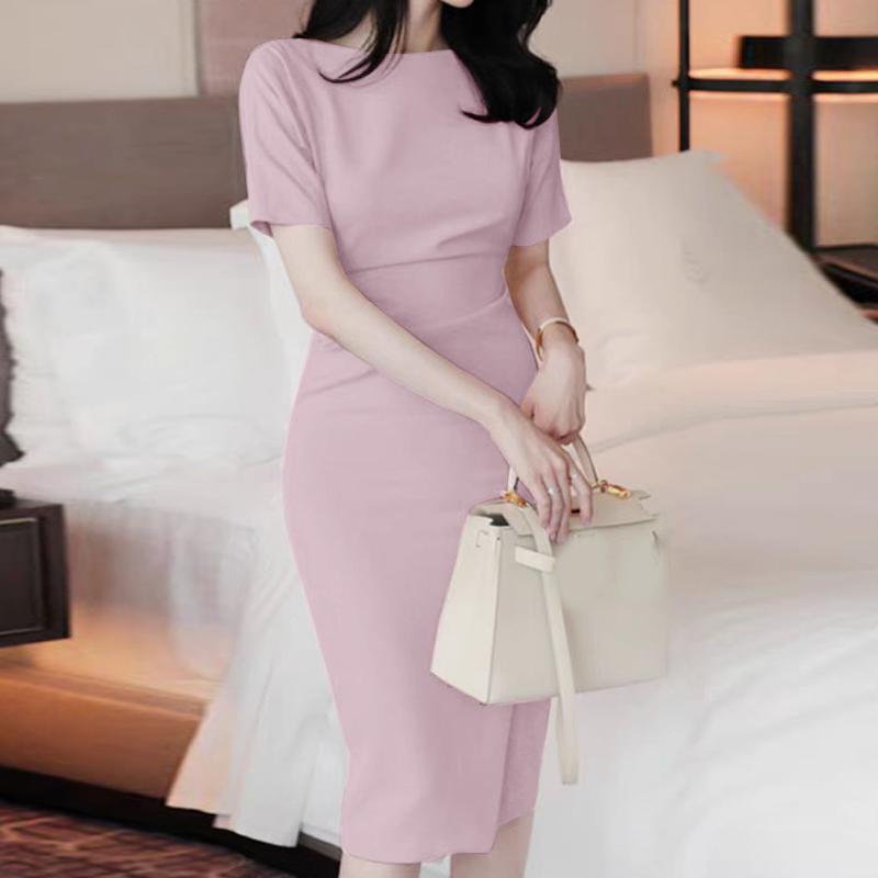 

ZANZEA Женское повседневное платье-футляр с круглым вырезом и коротким рукавом на лето S