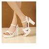 High Heels Sandals, Thick Heel Waterproof Platform, Versatile, Summer, Soft Leather, Pearl, Comfortable, Stylish, Height Increasing Women's Shoes