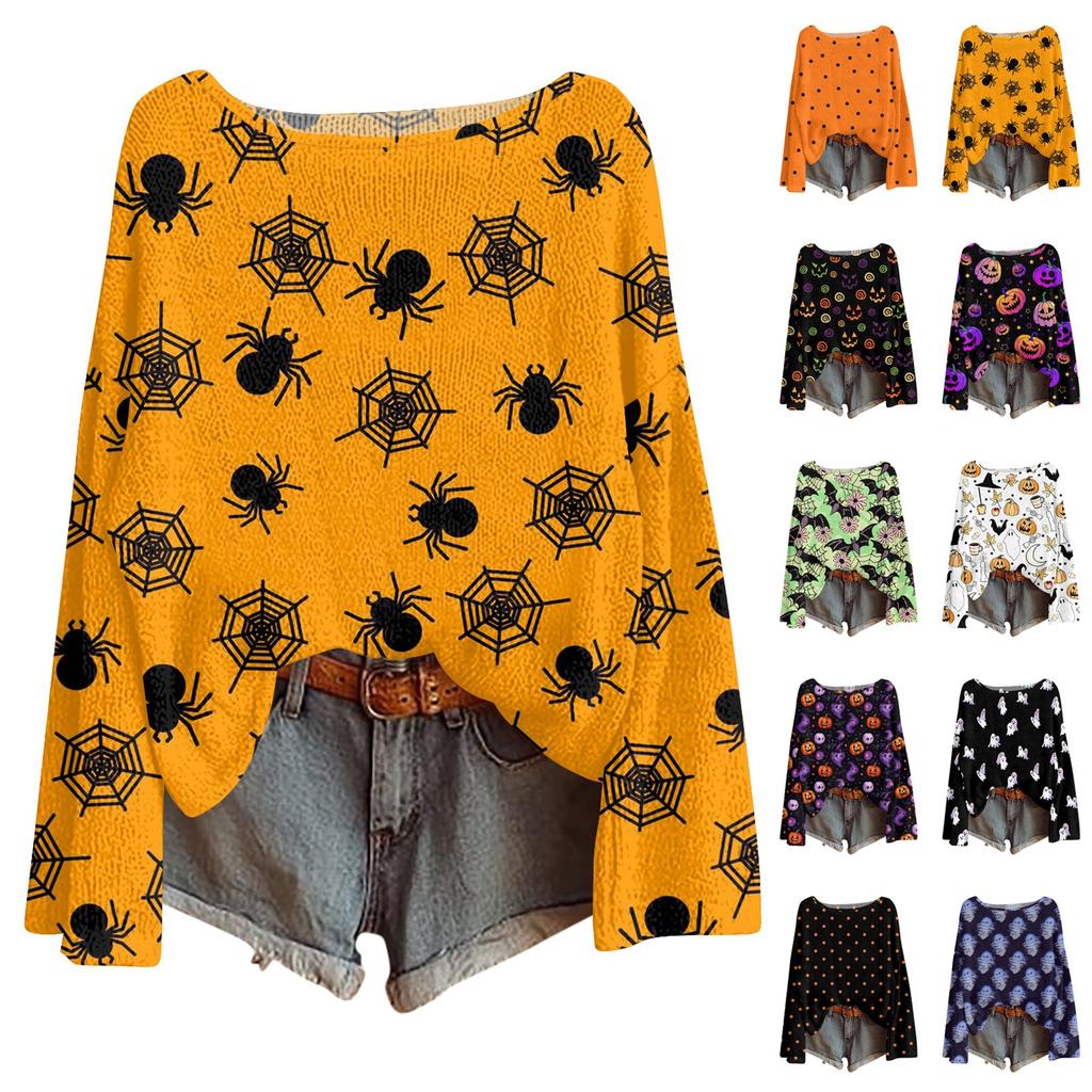 Womens  Fall Sweaters Long Sleeve Print Tops Pullover Sweaters Loose Dressy Casual Basic Clothes