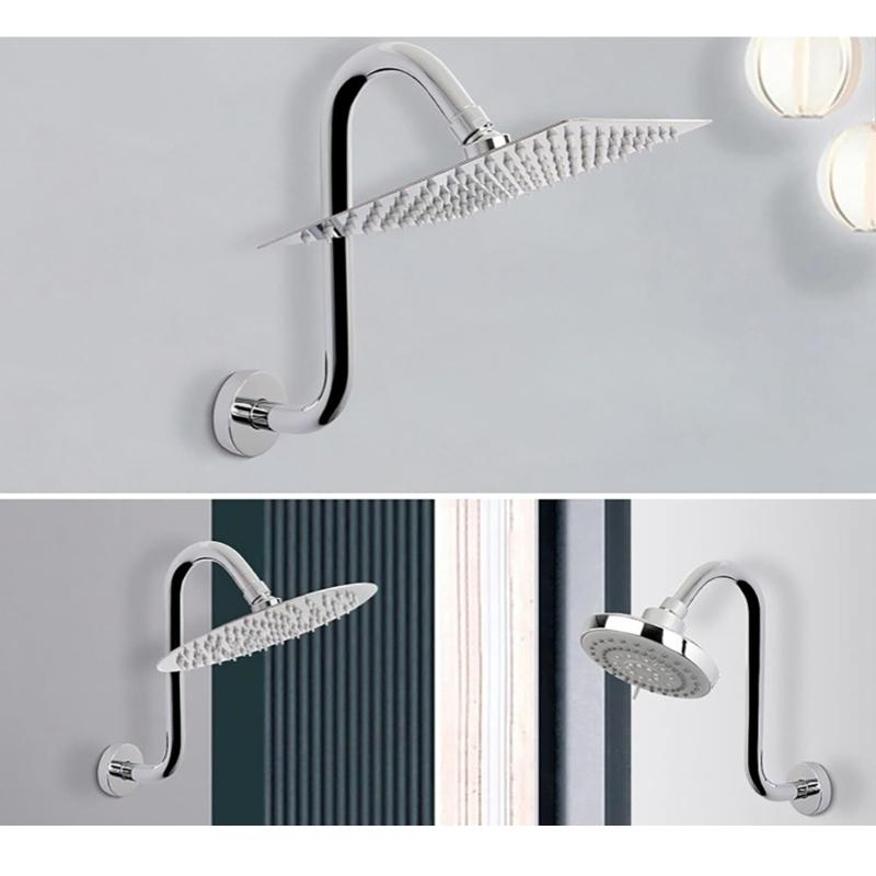 S Shape  High Rise Gooseneck Showerhead Extension Arm with Standard 1/2Inch Connection Simple Installs for Bathroom