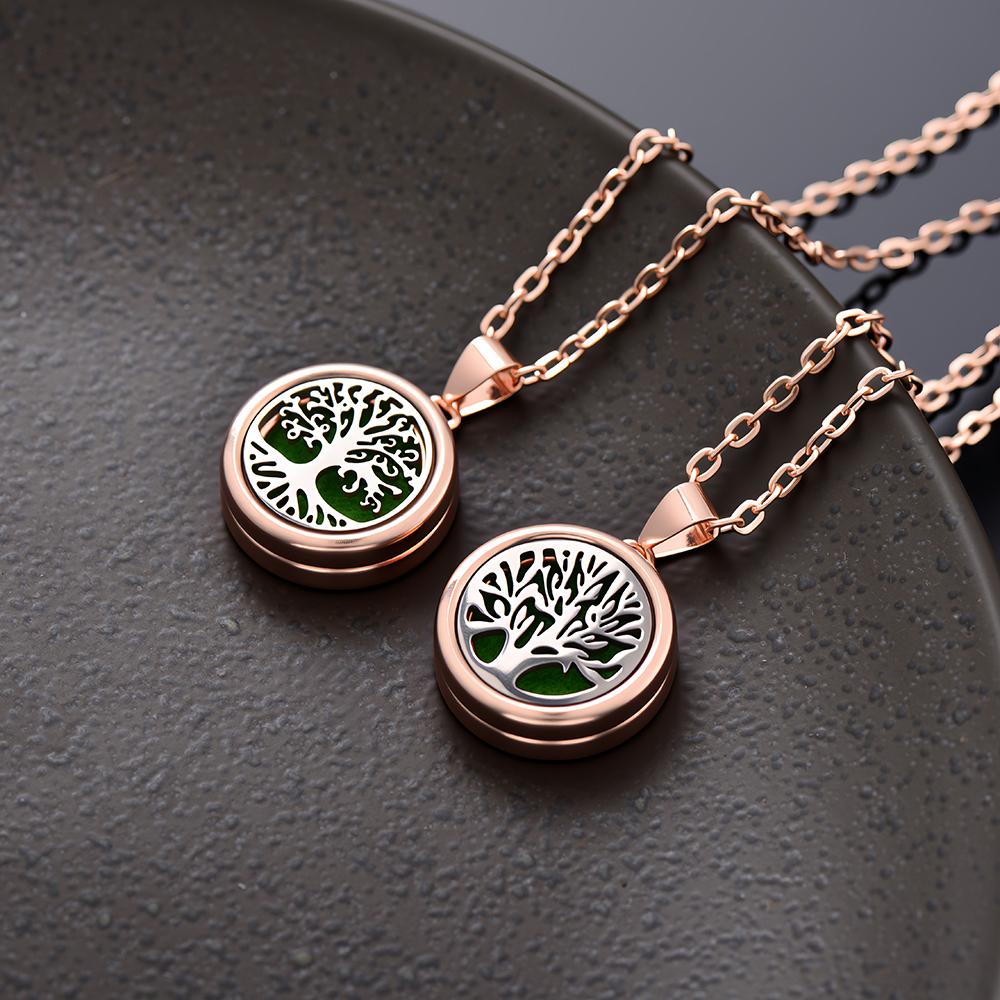 New rose gold Tree Of Life Aromatherapy Perfume Locket Fashion Essential Oil Diffuser Necklace For Women Pendant Jewelry Gift
