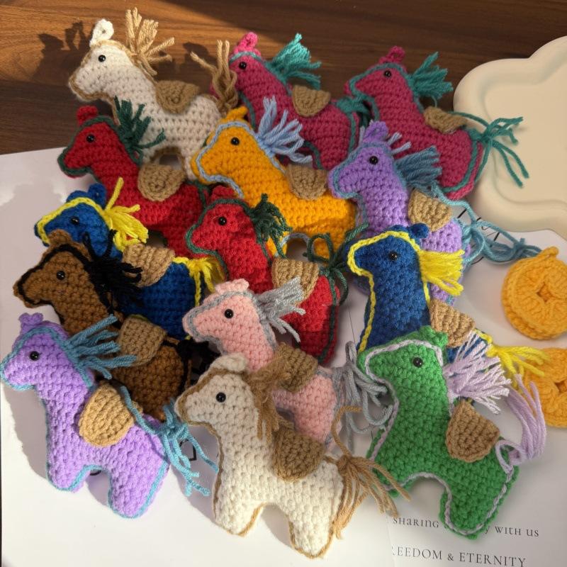 Cute Cartoon Yarn Crochet Pony Bag Pendant Car Hanging Decoration Retro Artistic Creativity Gift Year Of The Horse Keychain