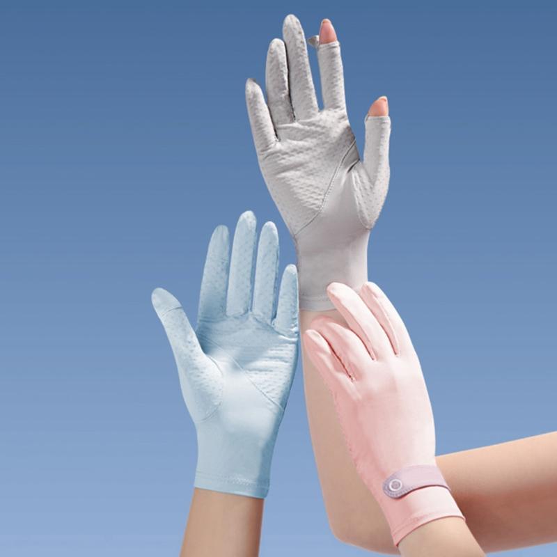 New Riding Gloves Female for Sun for Protection Thin Short Outdoor Ice Silk Anti-UV Anti-Skid Elastic Gloves