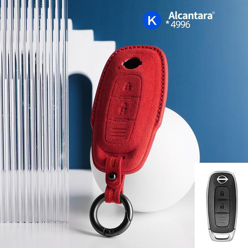 Car Key Case Cover Holder Key Buckle Alcantara For 2022-2023 Nissan X-trail T33 Qashqai J12 Teana Altima Ariya Keychain