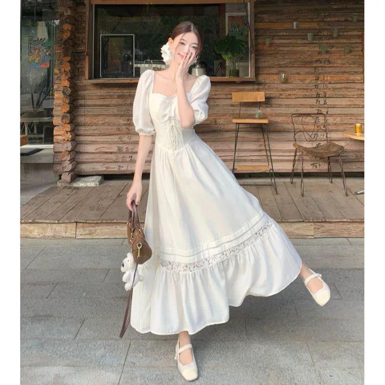 Plus Size Lace Hollow-Out Women's Summer Dress - Waist-Slimming Fairy Design