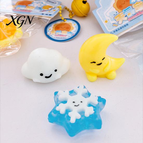Squeeze Toy with Bell Ball Chain Cartoon Weather Stress Relief Slow Healing Rising Star Moon Snowflake Cloud Sensory Fidget Decompression Gadget