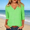 Women's Casual Plaid Print Three-Quarter Sleeve Pullover Top