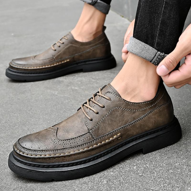2024 New Men Spring Leather Boots Men Fashion Crocodile Pattern Ankle Boots Business Casual Man Lace-up Shoes Chunky Work Shoes