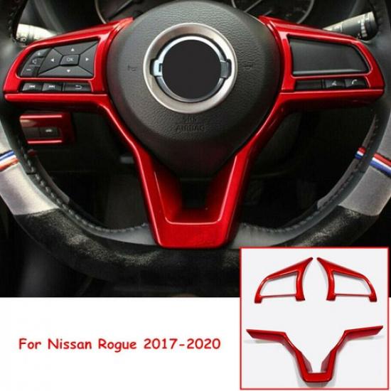 Red 3PCS Inner Steering Wheel Decor Cover Trim For Nissan Rogue 2017-2020