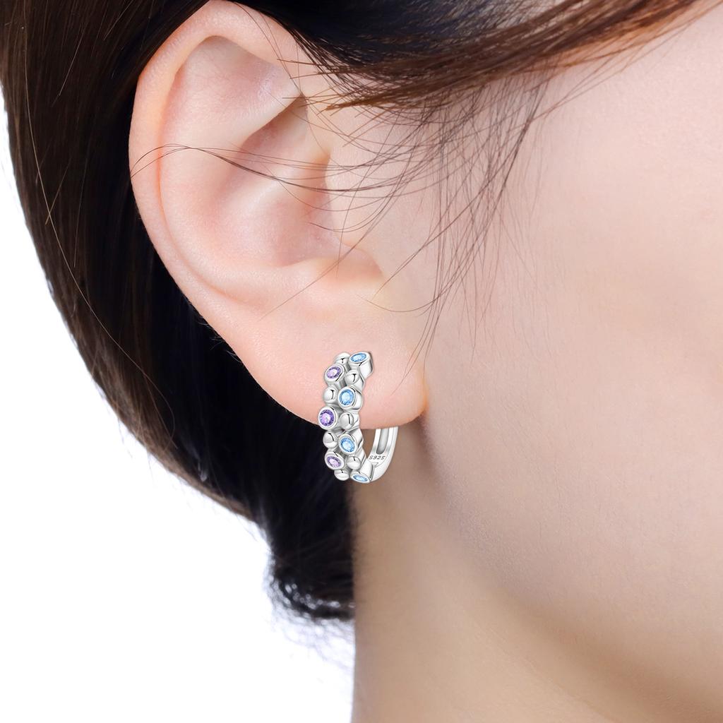 S925 Silver Minimally Purple Blue Zircon Earrings Hoop Earrings Women Jewelry Trendy Anniversary Gifts