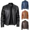 High quality men's stand-up collar European size leather jacket zipper pocket decorative leather jacket locomotive men's leather jacket