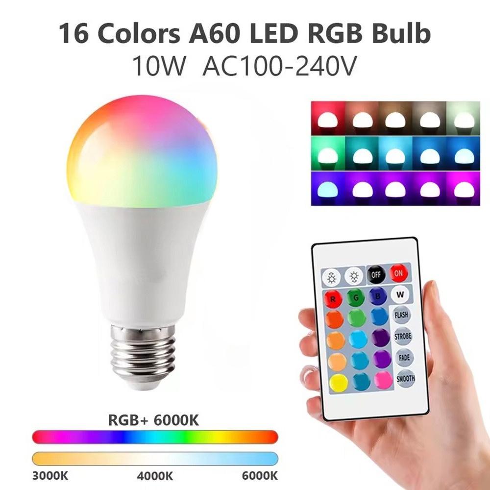 E27 RGB LED Light Bulb 220V with IR Remote Control Color Changing Multicolor + White Lamp Spotlight for Bedroom Party Home Decor