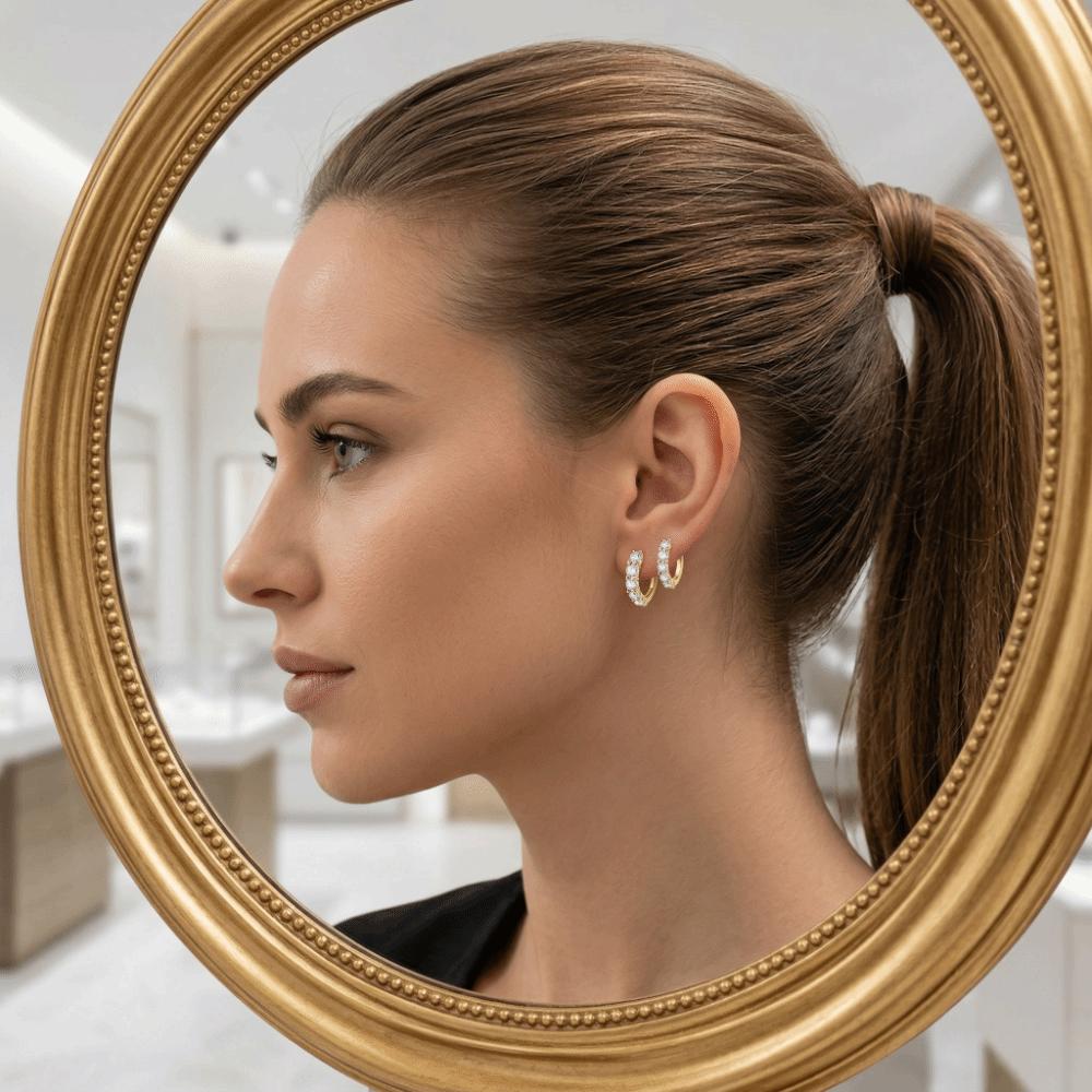 Temperament Crystal Studded Earrings Light Luxury Zircon Ear Stud Small Hoop Earrings  Wedding