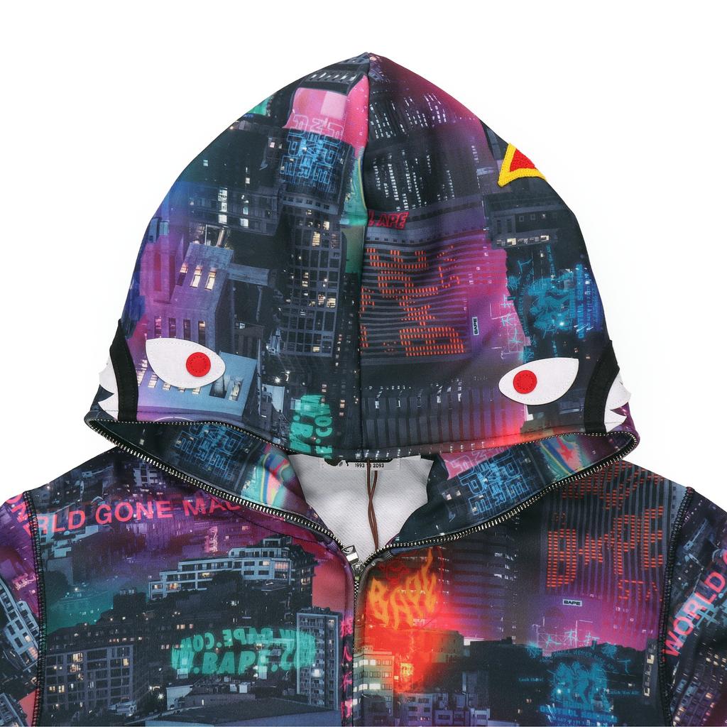 Bape A Bathing Ape Shark Neon Tokyo Full Zip Hoodie 'Purple' Men's 1G30-115-020