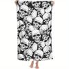 Toalha de Praia Caveira Preto Branco Estampa Gótica Tema de Terror Secagem Rápida Macia Microfibra Toalha de Banho Para Homens Presente de Halloween
