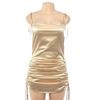 Summer Sexy Backless Satin Dress Soft Mini V Neck Bodycon Sling Casual Loose Slim Silk Bandage Length Adjustable Midi Dress
