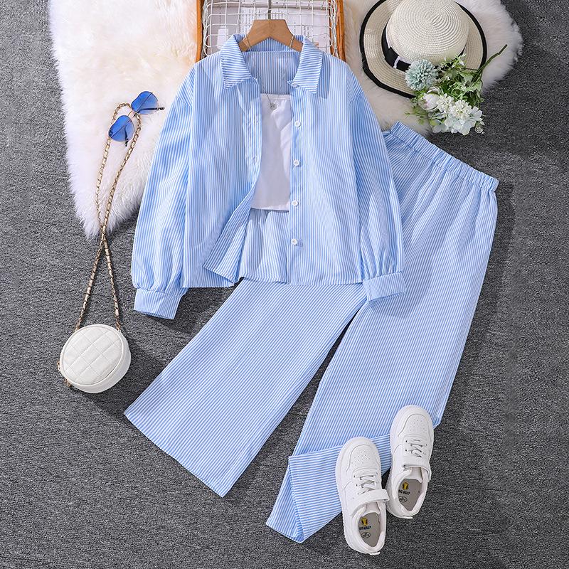 

Boys and Girls 2025 Summer Long Sleeve Shirt & Pants Set for Ages 3-12 90cm (4Y) небо синє кольору