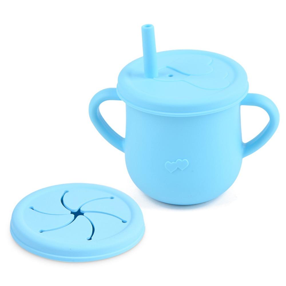 Reusable Silicone Baby Feeding Cups Double Lids BPA Free Training Sippy Cup Soft Leak Proof Straw Cup for Toddlers