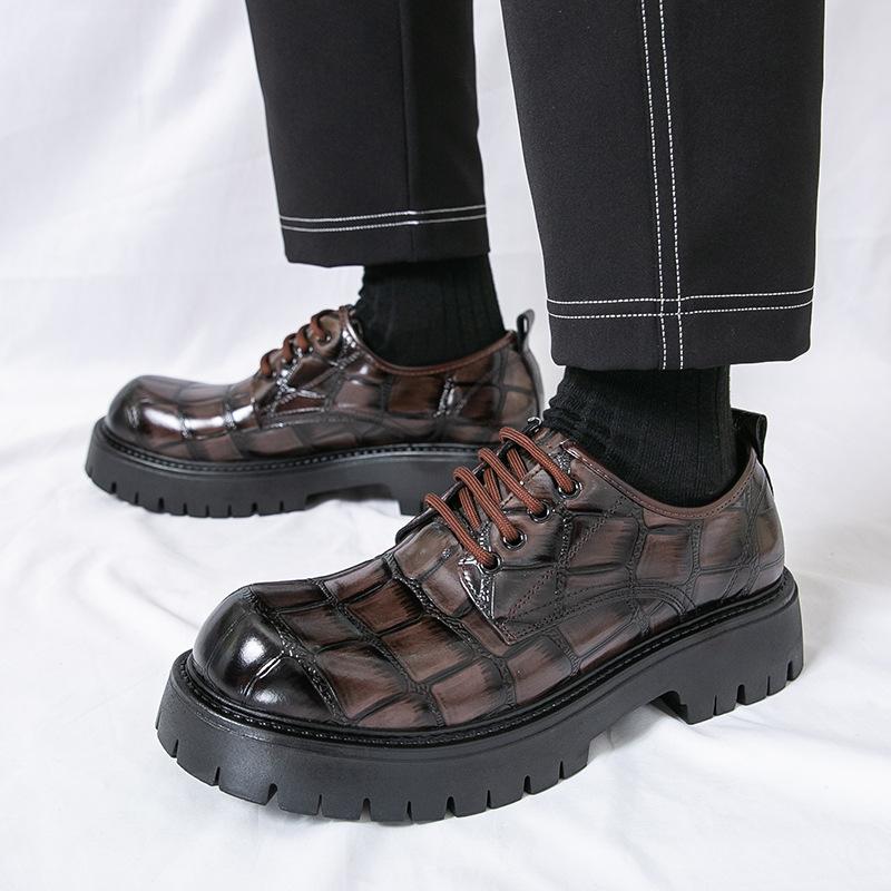 Xiyin big head leather shoes men's casual platform derby shoes formal British style large size trendy shoes