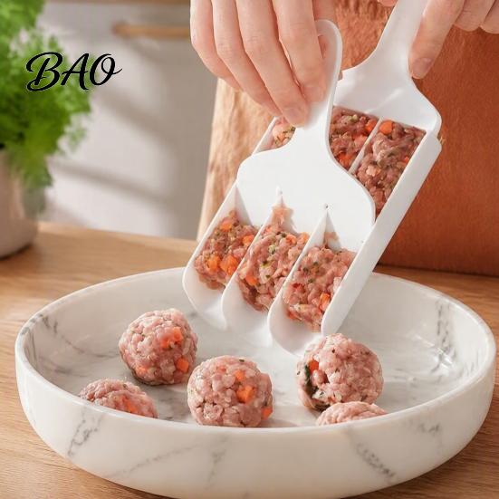 Meatball Press for Home Maker Tool with Pusher, 3/4 Compartments Design, Food Grade PP Spoon Shrimp Paste Non Stick Spoon, Nonstick Efficient