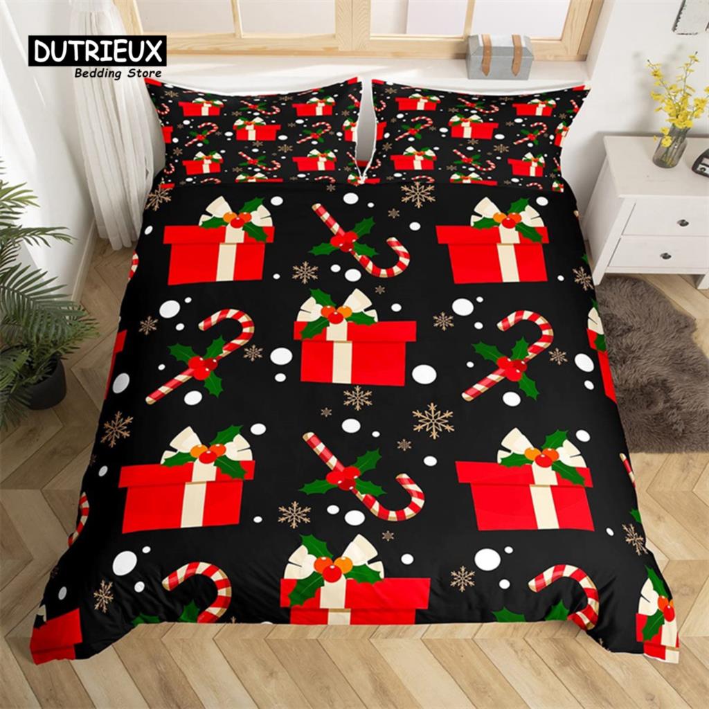 Christmas Duvet Cover Cartoon Snowman Deer Reindeer Bedding Set Twin Size Microfiber Cute Gingerbread Stocking Comforter Cover
